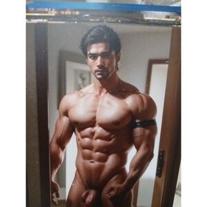 Male Nude Art Print, Bodybuilder, Muscle, Male Form, Man, metal 8x12 Decor